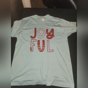 Womens Light Blue & Red Joyful Christmas Short Sleeve T-Shirt Large